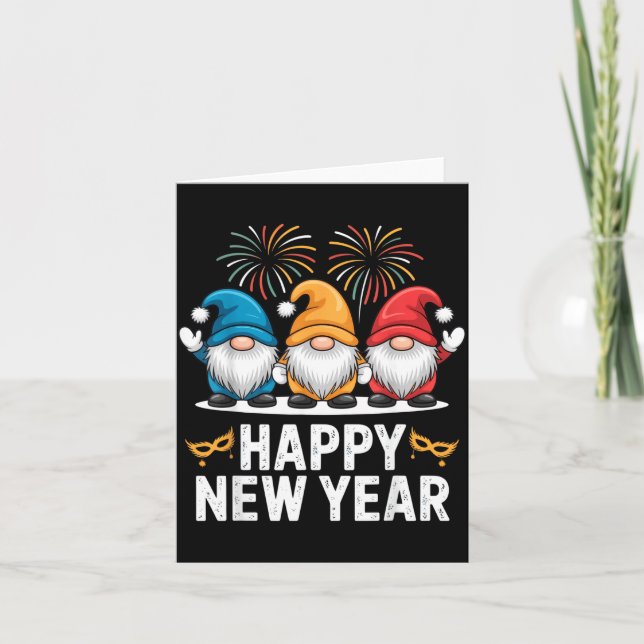 Happy New Year Gnomes For Party Lovers And Festive Card (Front)