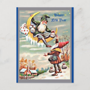 Happy New Year Gnomes,Tomte, Moon, Money Bags Postcard