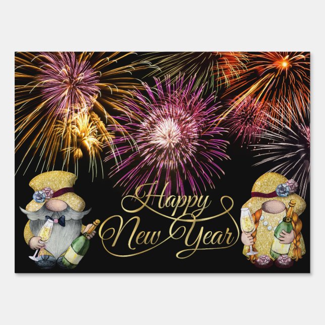 Happy New Year Gnomes Yard Sign (Front)
