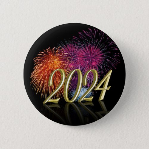Happy New Year Gold 2024 Fireworks Button