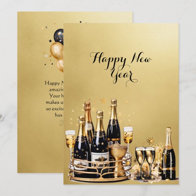 Happy New Year Gold and Black Corporate Card (Front/Back)