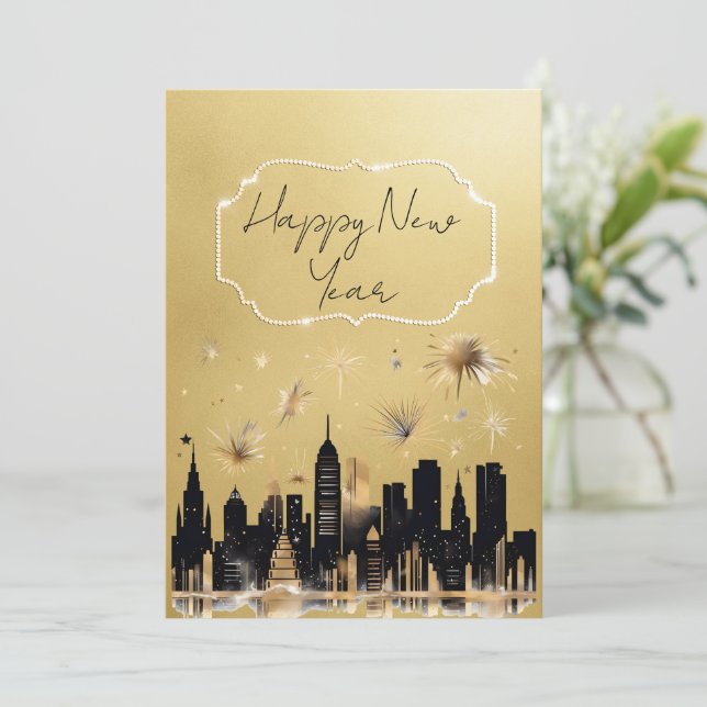 Happy New Year Gold and Black Corporate Card (Standing Front)