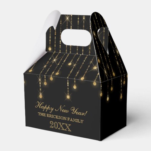 Happy New Year Gold and Black String Lights Favor Boxes