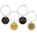 Happy New Year Gold &amp; Black Party Drink Markers Wine Charm