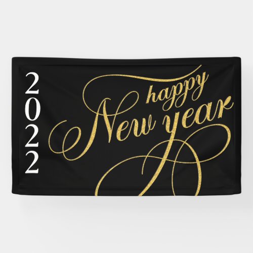 Happy New Year Gold  Black Typography Banner