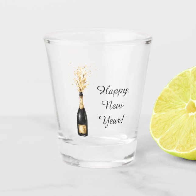Happy New Year Gold Bottle Shot Glass (Front)