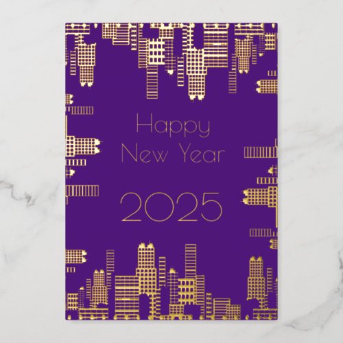 Happy New Year _ gold buildings Foil Holiday Card