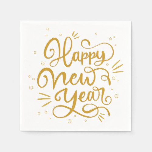 Happy New Year Gold Calligraphy Script Napkins