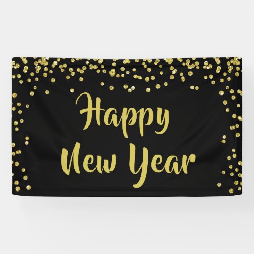 HAPPY NEW YEAR Gold Confetti Brush Script Banner