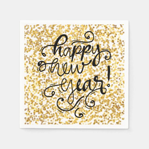 Happy New Year Gold Confetti Holiday Napkin