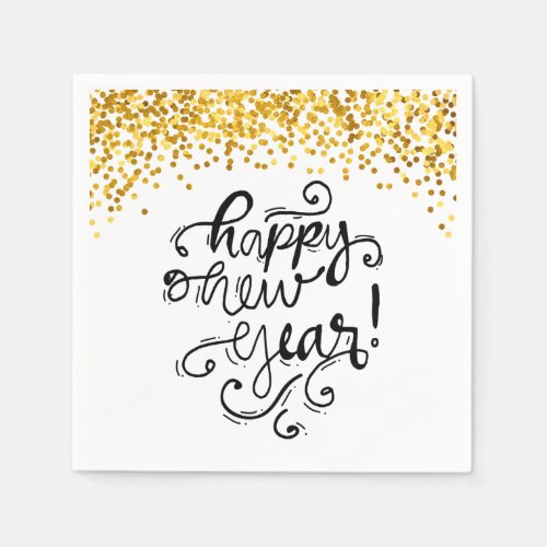 Happy New Year Gold Confetti Holiday Napkin