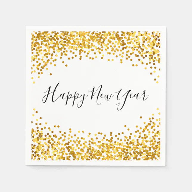 Happy New Year Gold Confetti Holiday Napkin | Zazzle