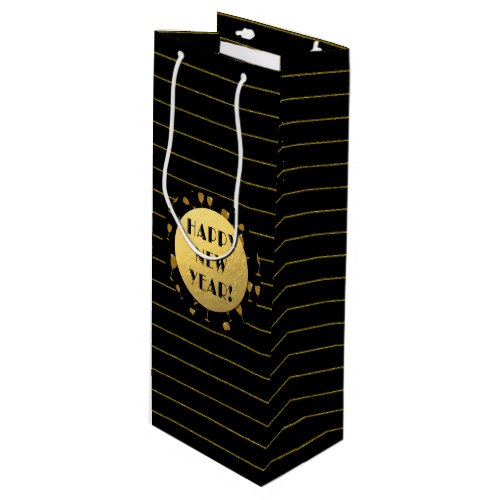 Happy New Year Gold Foil Black Wine Gift Bag