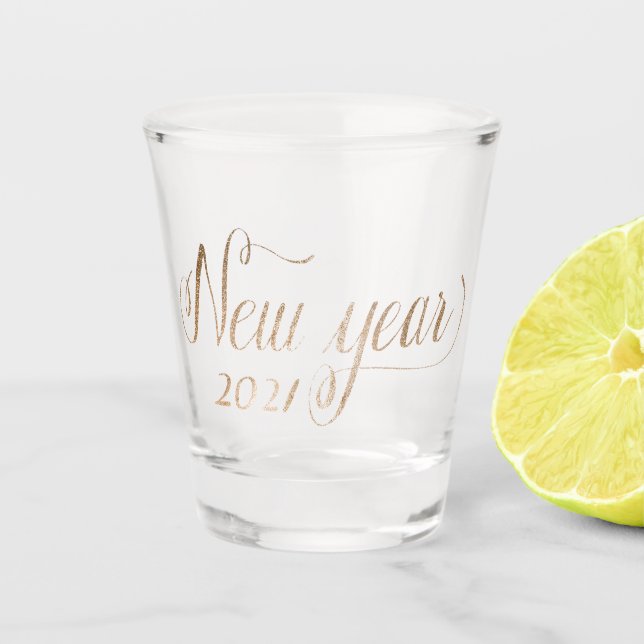 Happy New Year Gold Glitter 2021 Shot Glass (Front)