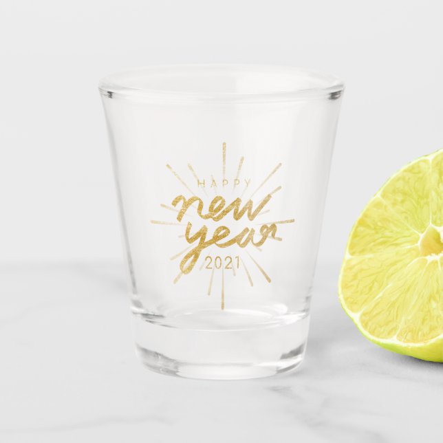 Happy New Year Gold Glitter 2021 Shot Glass (Front)
