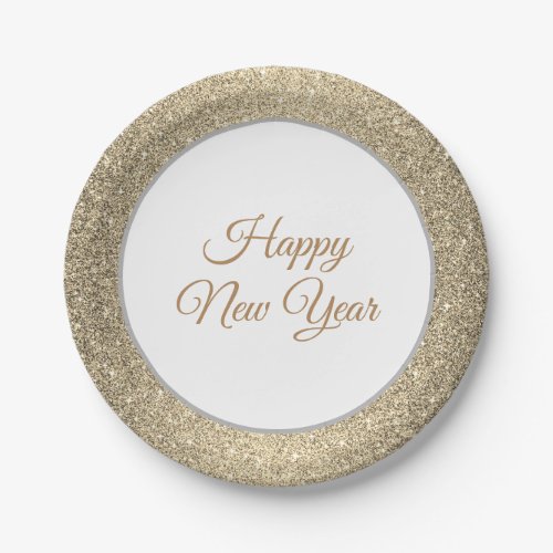 Happy New Year Gold Glitter 7 Paper Plates