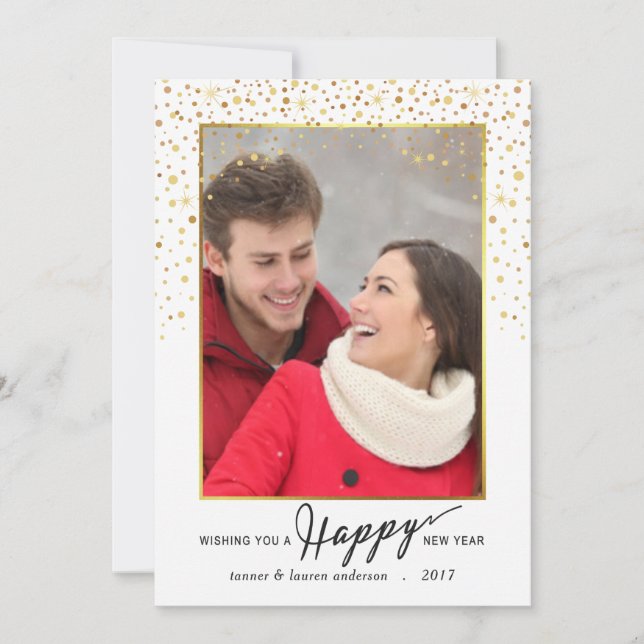 Happy New Year Gold Glitter Confetti Holiday Photo (Front)