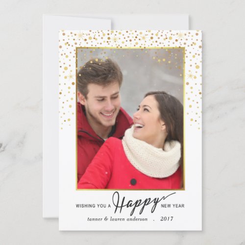 Happy New Year Gold Glitter Confetti Holiday Photo