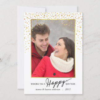 Happy New Year Gold Glitter Confetti Holiday Photo Card