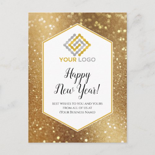 Happy New Year Gold Glitter Logo Business Postcard