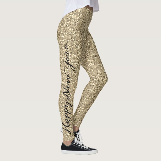 Happy New Year Gold Glitter Party Womens Leggings (Right)