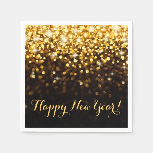 Happy New Year Gold Glitter Sparkle New Years Eve Paper Napkins
