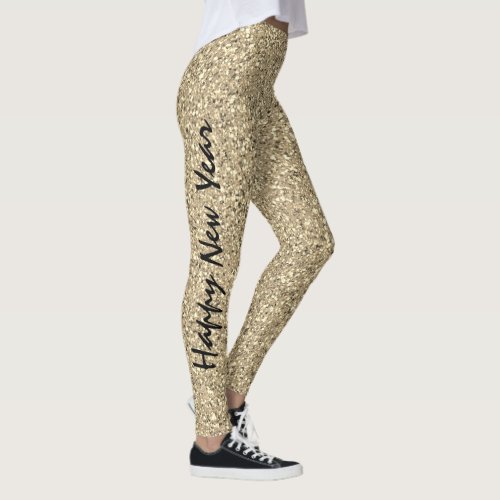 Happy New Year Gold Glitter Sparkle Party Fashion Leggings
