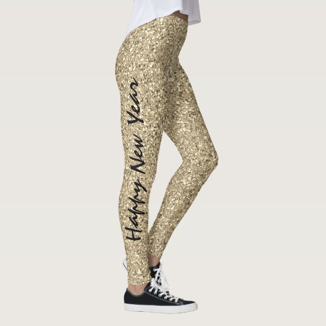 Happy New Year Gold Glitter Sparkle Party Fashion Leggings (Right)