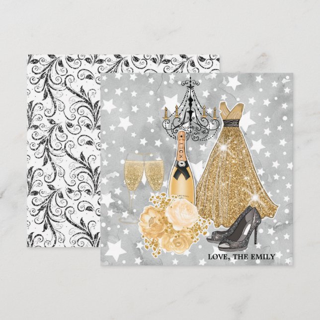 Happy New Year Gold  Holiday Card (Front/Back)