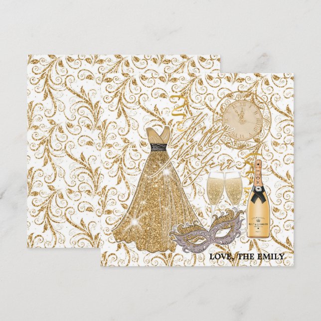 Happy New Year Gold  Holiday Card (Front/Back)