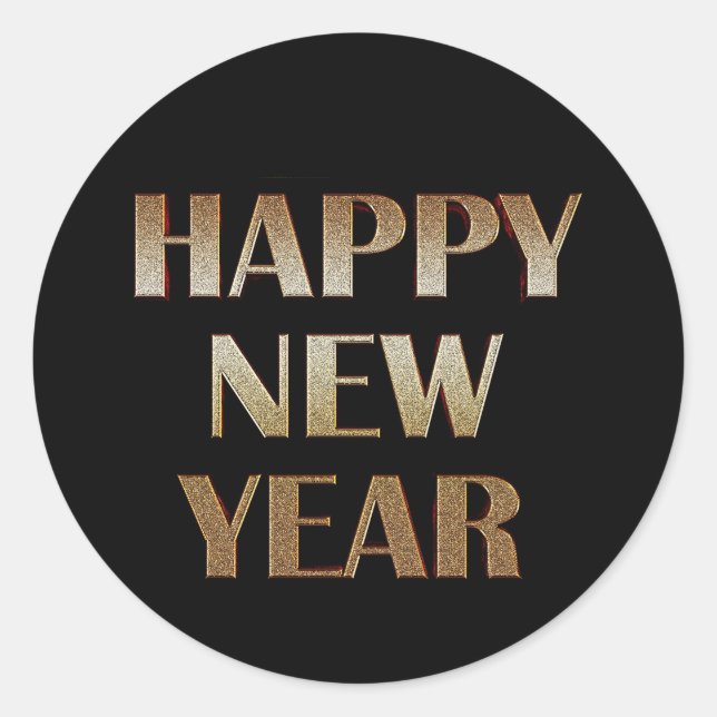 Happy New Year Gold Metallic Text Image Classic Round Sticker (Front)