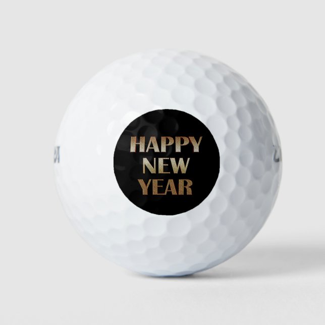 Happy New Year Gold Metallic Text Image Golf Balls (Front)