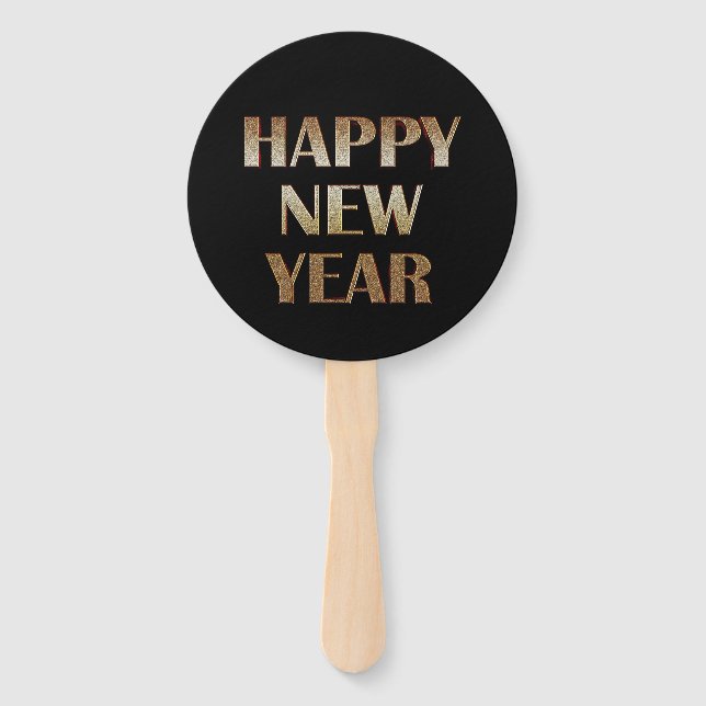 Happy New Year Gold Metallic Text Image Hand Fan (Front)
