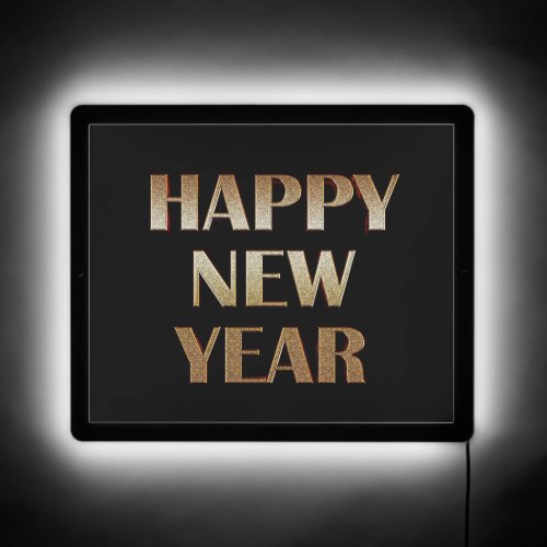 Happy New Year Gold Metallic Text Image LED Sign