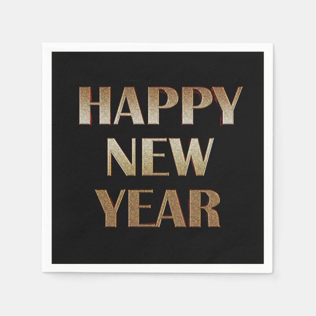 Happy New Year Gold Metallic Text Image Napkins (Front)