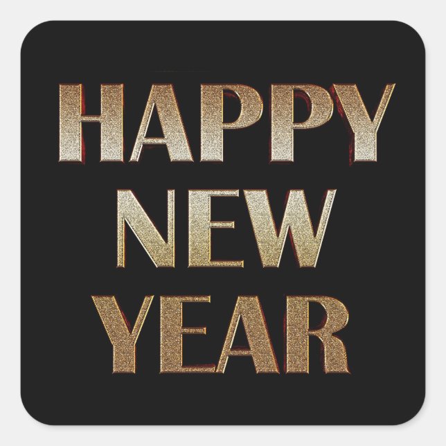 Happy New Year Gold Metallic Text Image Square Sticker (Front)