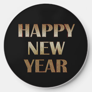 Happy New Year Gold Metallic Text Image Wireless Charger