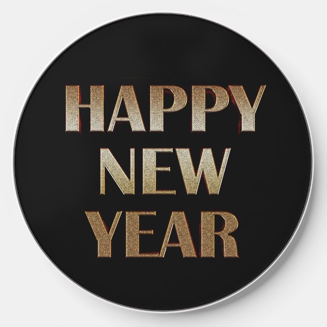Happy New Year Gold Metallic Text Image Wireless Charger (Front)