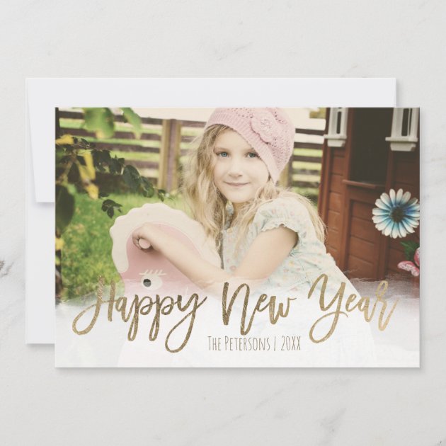 Happy New Year Gold Modern Typography Photo Holiday Card