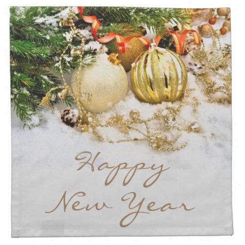Happy New Year Gold Ornament Pattern Cloth Napkin