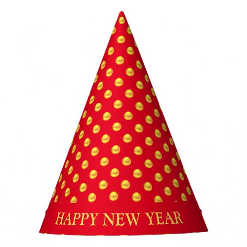 Happy New Year  Gold Polka Dots on Red Party Hat