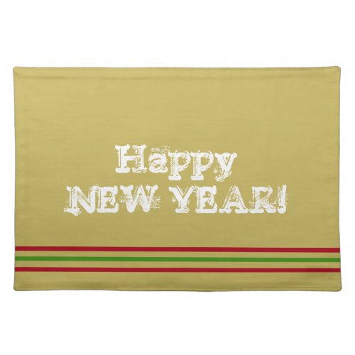 Happy New Year Gold Red Green Stripes Cloth Placemat