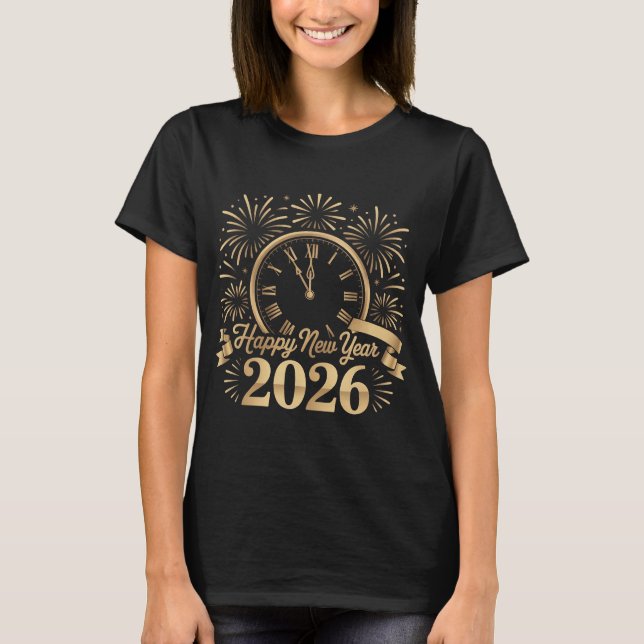 Happy New Year Gold Ribbon Stars Festive New Years T-Shirt (Front)