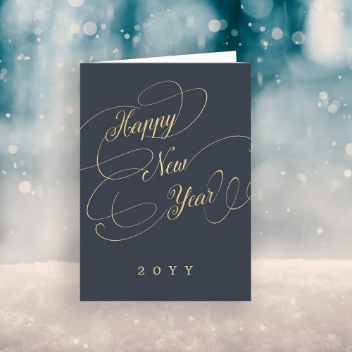 Happy New Year gold script business corporate Holiday Card