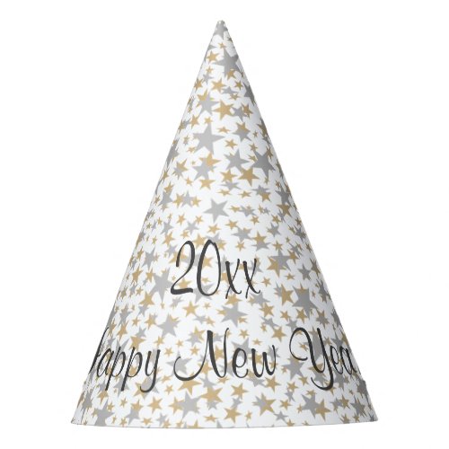 Happy New Year Gold Silver Glitter Stars Party Hat