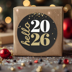 happy new year gold sparkles classic round sticker