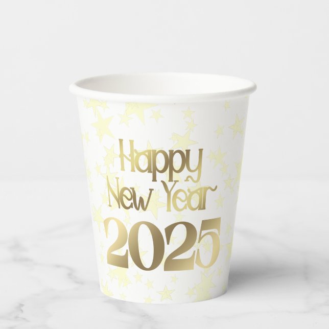 Happy New Year Gold Stars Paper Cups (Front)