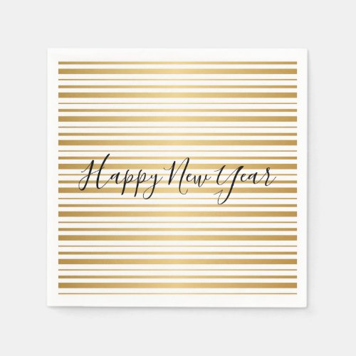 Happy New Year Gold Striped Pattern Holiday Napkin