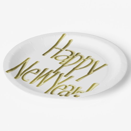 Happy New Year _ Gold Text Add Background Color Paper Plates