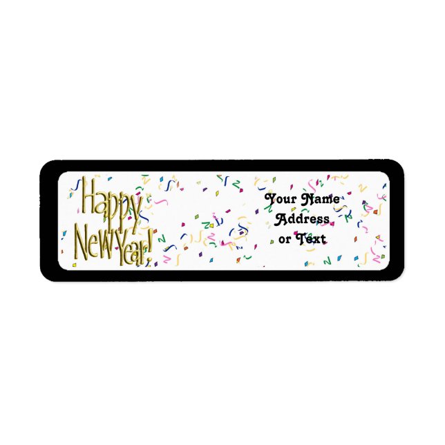 Happy New Year - Gold Text on White Confetti Label (Front)